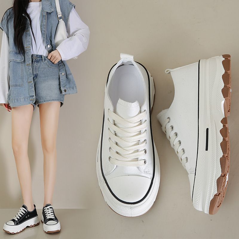 Platform Canvas For Women 2025 Summer New Height Increasing Shoes Black Niche Chunky Casual Sneakers_voghion.com