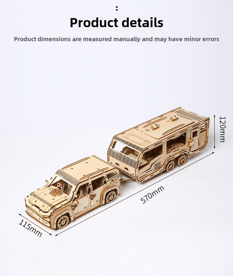 Wooden trailer RV puzzle handmade toys 3D wooden three-dimensional puzzle creative children's wooden toys_voghion.com