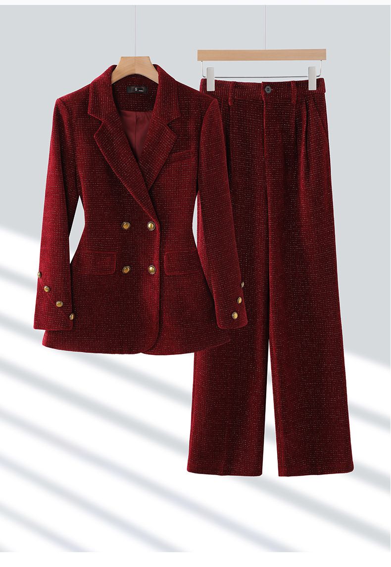 Ropa de mujer Traje marrón para mujer Otoño Nuevo traje formal ajustado de alta gama Traje de pana Ropa profesional_voghion.com
