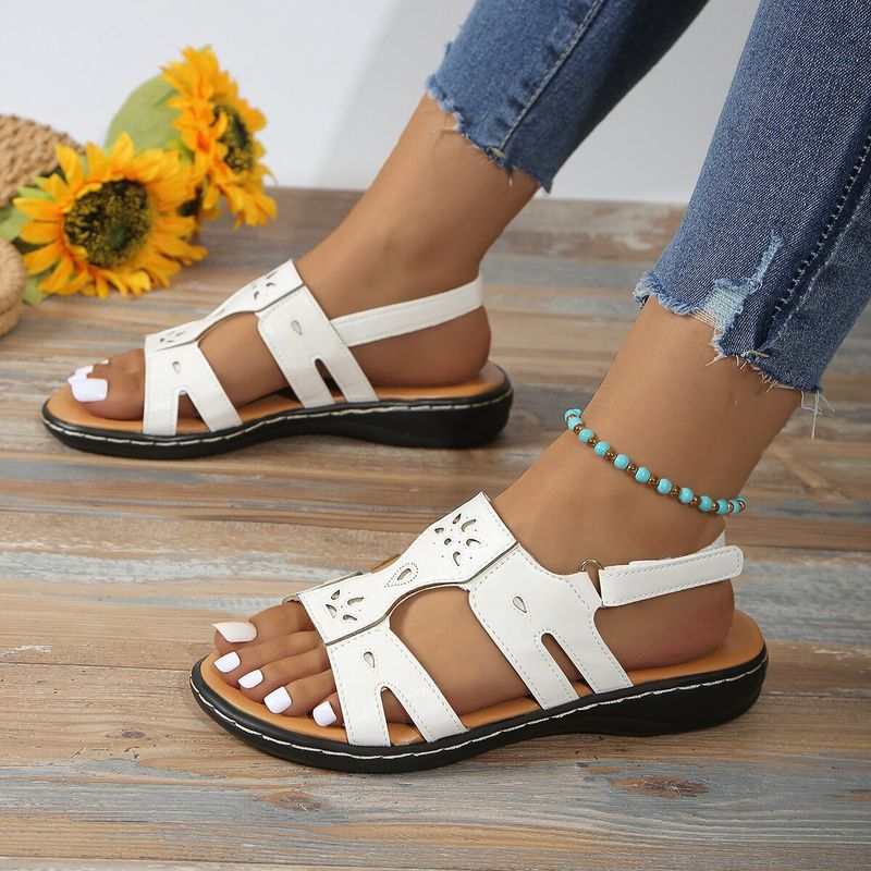 Sandali con bocca di pesce in velcro, larghi e piatti, casual, antiscivolo, per donna, 2024, nuovi, tinta unita_voghion.com