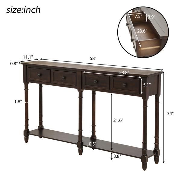 Console Table Sofa Table Easy Assembly With Two Storage Drawers And Bottom Shelf For Living Room, Entryway (Espresso)_voghion.com