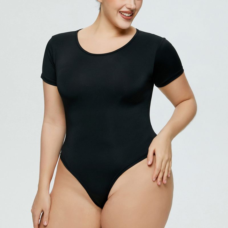 Body da donna taglie forti, tutto in uno, scollo rotondo, slip a maniche corte_voghion.com