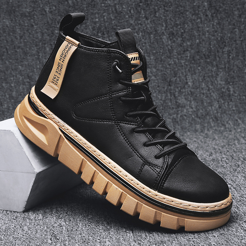 Botas masculinas Martin de cano alto 2023 outono e inverno nova tendência estilo britânico preto aumento locomotiva ferramental moda_voghion.com