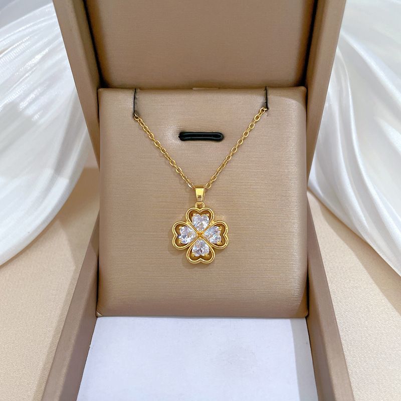 Lucky 【 】 Grass Light Luxury Charm Wunderschöne Volldiamanten-Halskette für Damen, vielseitige Schlüsselbeinkette aus Titanstahl 【 】_voghion.com