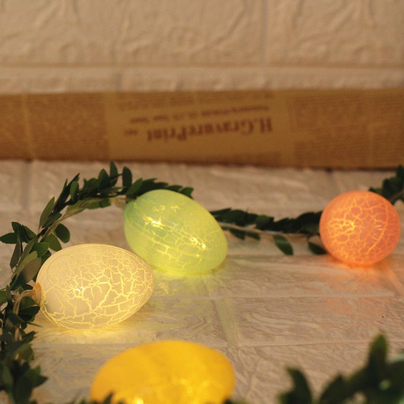Guirnalda de luces LED con forma de huevo de Pascua, hojas verdes, con forma de huevo agrietado, luces intermitentes, decoración navideña de ratán verde._voghion.com