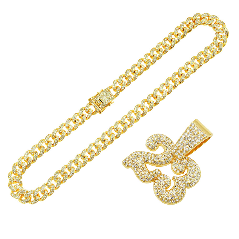 Collana con ciondolo a forma di numero 23, con cristalli Swarovski, da uomo e da donna, con catena cubana da 13 mm, stile hip hop, moda e rock._voghion.com