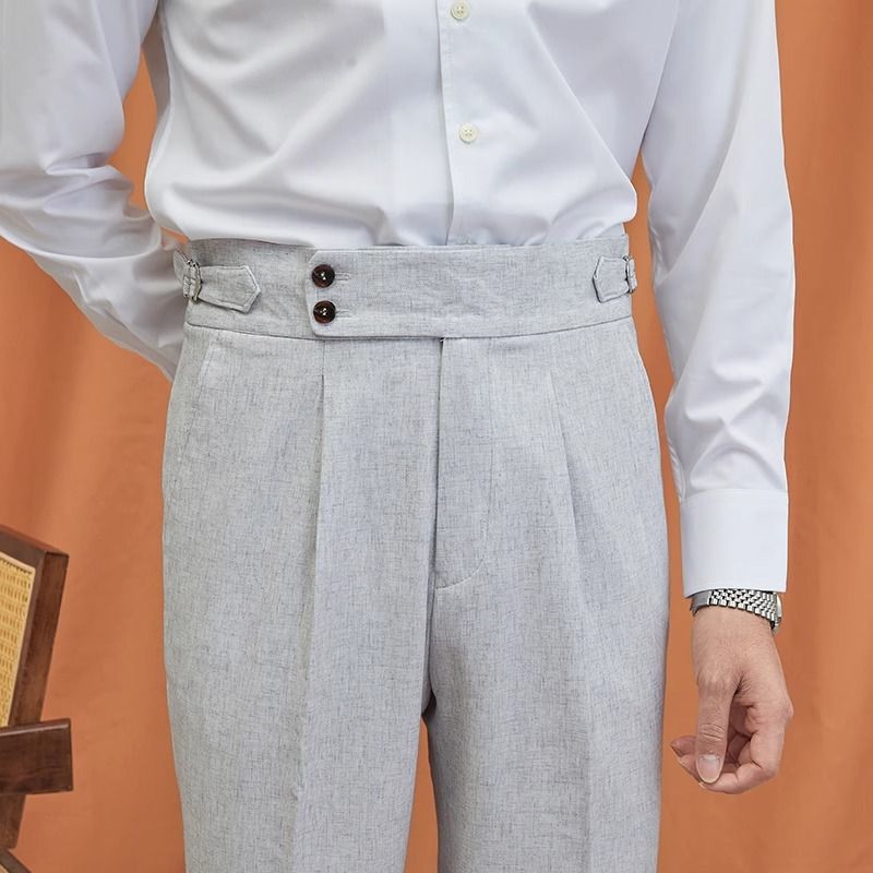 Calça reta masculina Nápoles de alta qualidade para trabalho e deslocamento, terno cinza claro_voghion.com