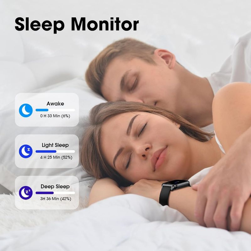 Smart Watch, keine App, kein Telefon erforderlich, 42 mm Smartwatch für Damen und Herren, Fitness-Tracker-Uhr mit Pulsmesser, Schlaf-Tracker, Pedo_voghion.com