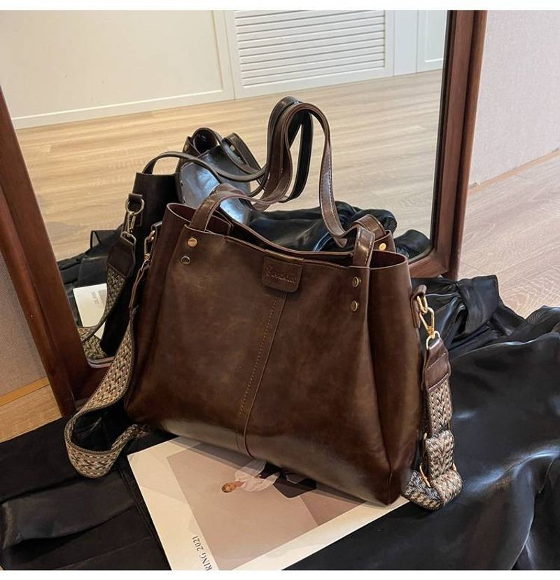 Vintage Pendler-Einkaufstasche großem Fassungsvermögen, neue Handtasche mit strukturiertem, breitem Schultergurt,_voghion.com