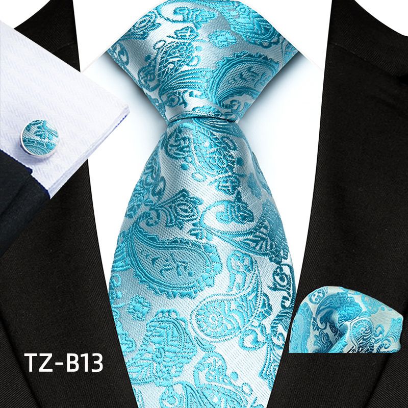 Set de costum de nuntă bărbătesc cu model paisley, cravată și batistă de buzunar, cu manșete_voghion.com