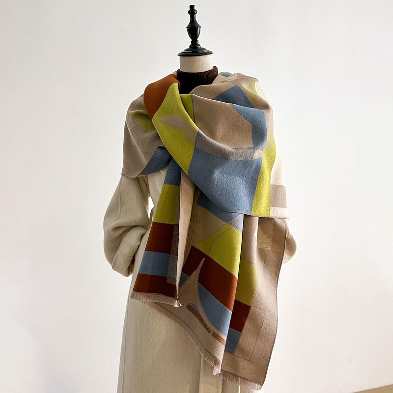 Women's Trendy High-End Elegant Scarf Cashmere High-Value Design Geometric Print Shawl_voghion.com