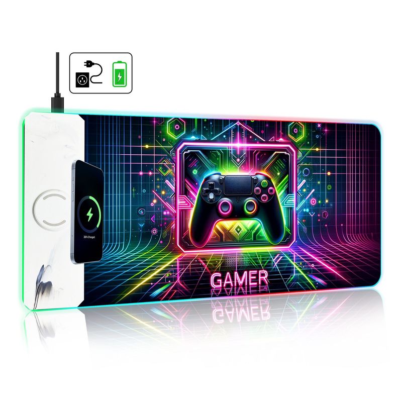 Wireless Charging Mouse Pad 15W Glowing Mouse Pad With RGB Lighting Extra-Large Rubber Fabric Illuminated Mouse Pad_voghion.com