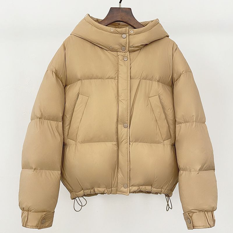Piumino corto invernale da donna con cappuccio di pelliccia staccabile - 85% piumino d'anatra bianca, vestibilità ampia e spessa, ricamo 3D_voghion.com