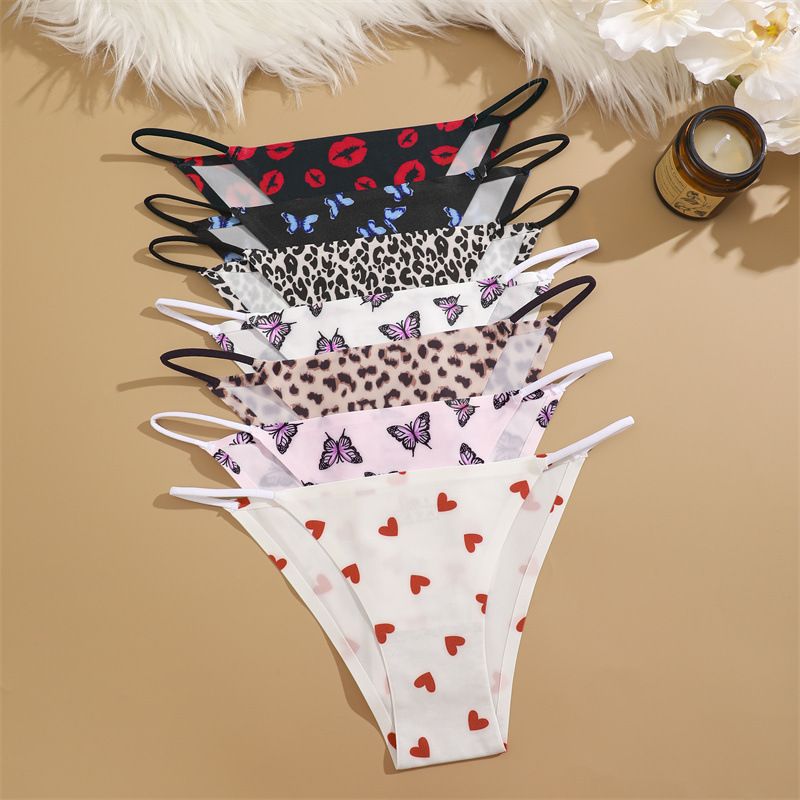 Bielizna damska Intimates Bielizna z nadrukiem w panterkę Bielizna z lodowego jedwabiu Bielizna bezszwowa Majtki damskie z niskim stanem_voghion.com