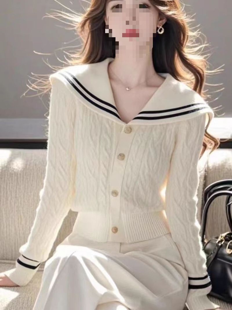 Navy hals weiche sticky kurze lange ärmeln für frauen in herbst winter 2024, slim fit und schlankmachende, gepaart mit einem weißen_voghion.com