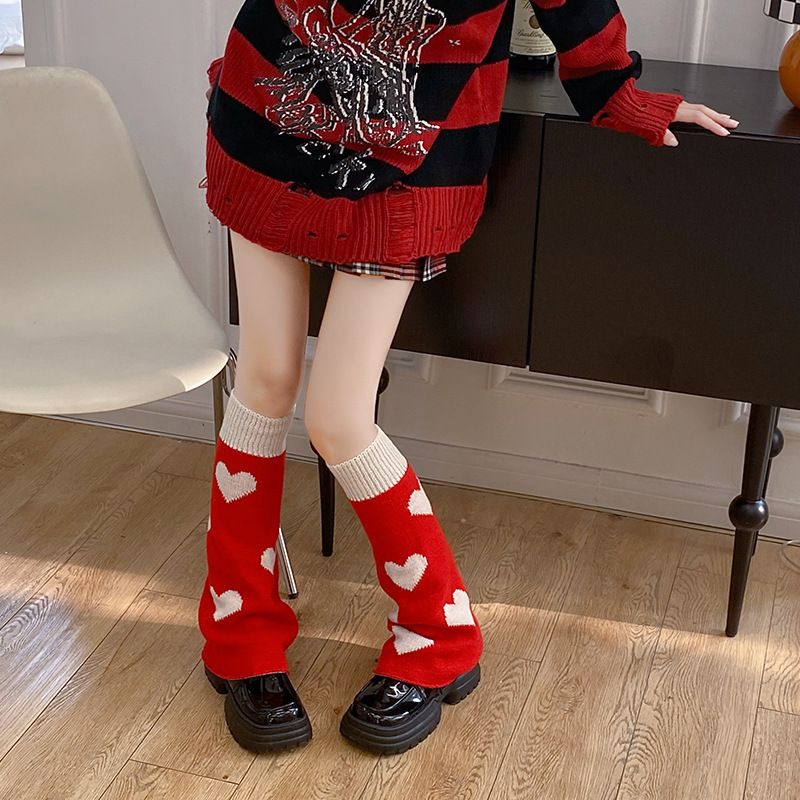Chaussettes Red Heart pour l'hiver, chauffe-mollets en tricot chauds, élégantes et polyvalentes_voghion.com