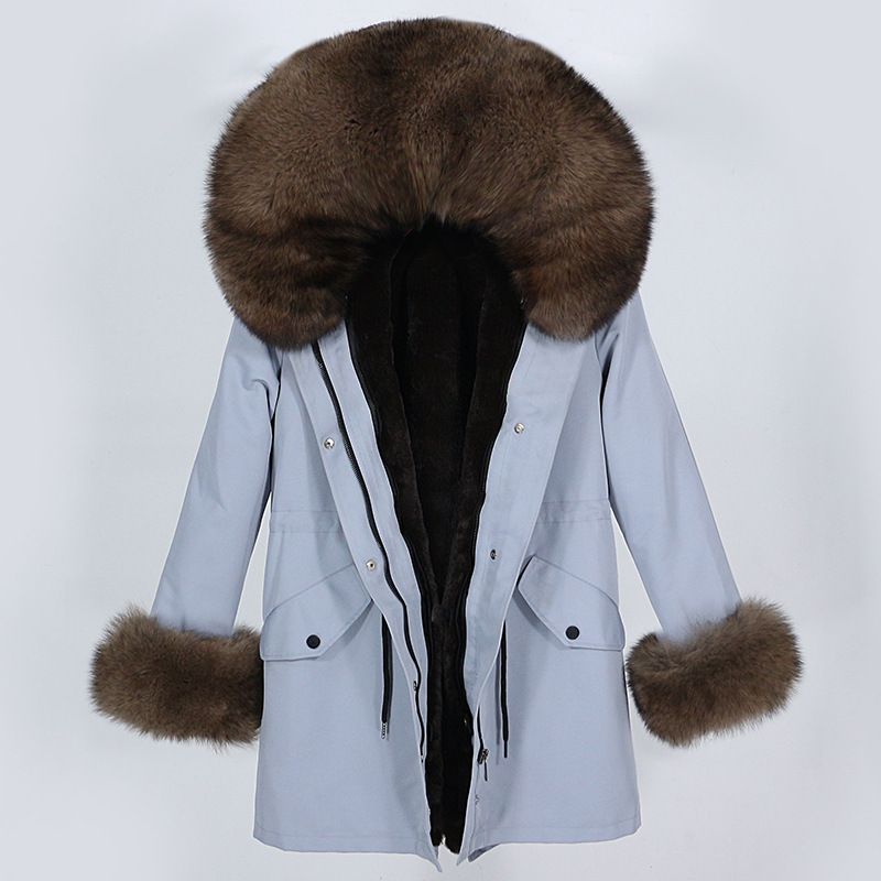 Haină de blană de vulpe medie și lungă pentru femei, cu căptușeală detașabilă de iarnă, pentru îmbrăcăminte_voghion.com