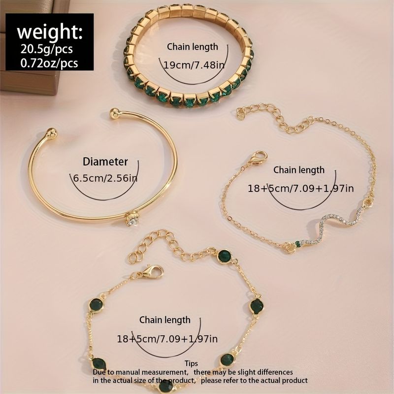 Set di 4 braccialetti elastici in giada verde moda per donna, gioielli in metallo di alta qualità con serpente._voghion.com