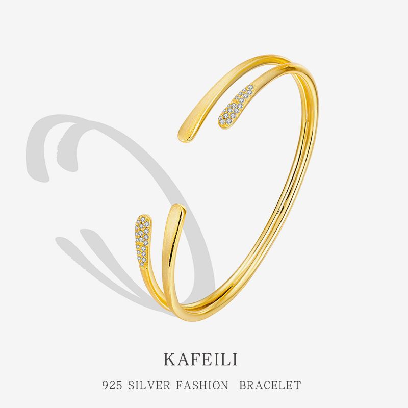 Bracelet ouvert double couche en argent pur et léger, micro-incrusté de zircons, pour femmes, design de niche de mode coréenne, haut de gamme_voghion.com