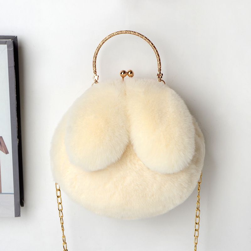 Borsa a tracolla da donna in peluche, borsa portatile da principessa, borsa in peluche, nuova borsa a catena, borsa con orecchie di coniglio abbinate_voghion.com