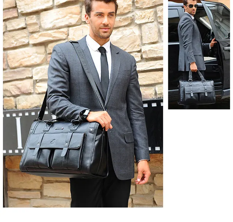 Briefcases Crossten Large Capacity Leather Briefcase Business Handbag Messenger Quality Bags Vintage Shoulder New Travel_voghion.com