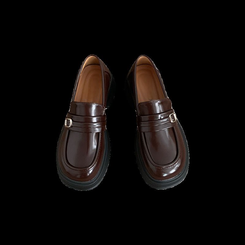 Braune Retro-Lederschuhe im britischen Stil mit dicken Sohlen für Damen im Frühjahr 2025, neue französische Slip-On-Loafer_voghion.com