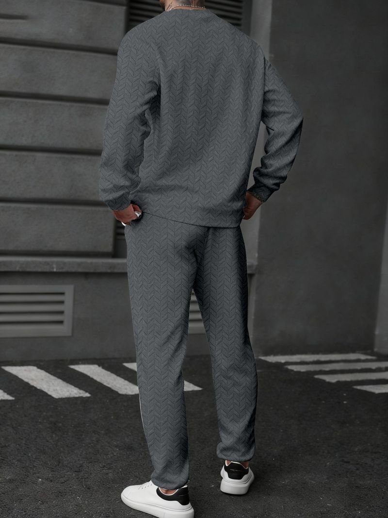 Completo polo e pantaloni a righe color grano da uomo – Completo sportivo a maniche lunghe per look casual e sportivi_voghion.com