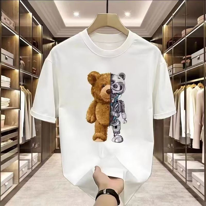 Men's Clothing Pure Cotton Short Sleeved T Shirt Men's Trendy Brand Round Neck Printing Light Luxury Handsome Loose Versatile Trendy Top_voghion.com