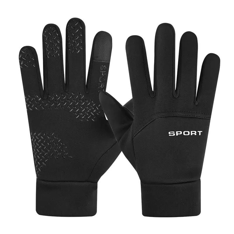 Cross-border Winter Cycling Men Full Finger Outdoor Warm Fleece Lined Windproof Waterproof Anti-slip Touchscreen Gloves_voghion.com