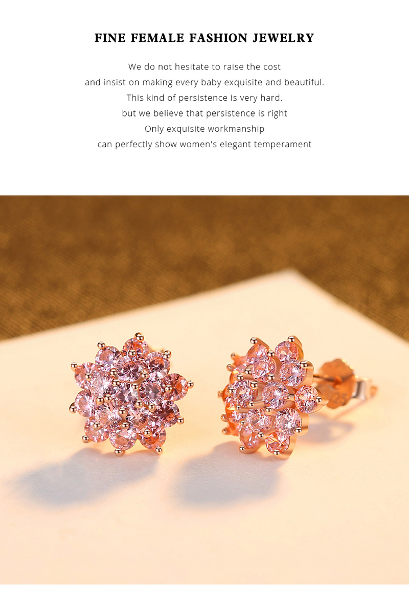 Orecchini a forma di fiore con grappolo di fiori in vero argento sterling per le donne Gioielleria raffinata Rosa CZ Regalo di Natale originale_voghion.com