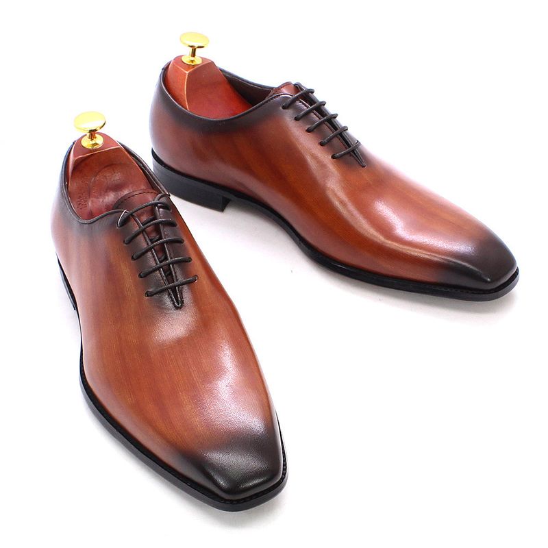 High-End-Lederschuhe für Männer Rindsleder grau braun ein Stück Leder handgefertigte Herrenschuhe Herren Hochzeit Bankett Business formelle Schuhe_voghion.com