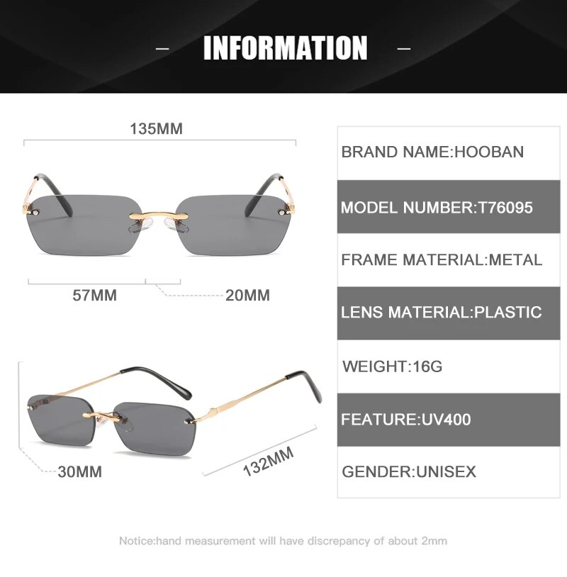 Nouveautés Lunettes de soleil sans monture à la mode pour hommes et femmes Lunettes de soleil classiques légères pour hommes Lunettes rectangulaires sans cadre UV400_voghion.com