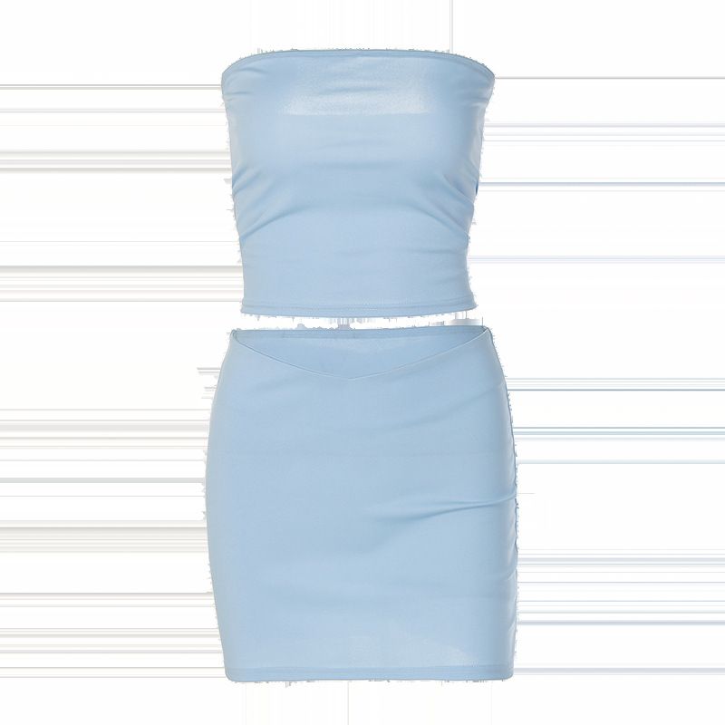 Damen-Set mit lässiger Linie, Oberteil, Brust, schmalem, kurzem Rock_voghion.com