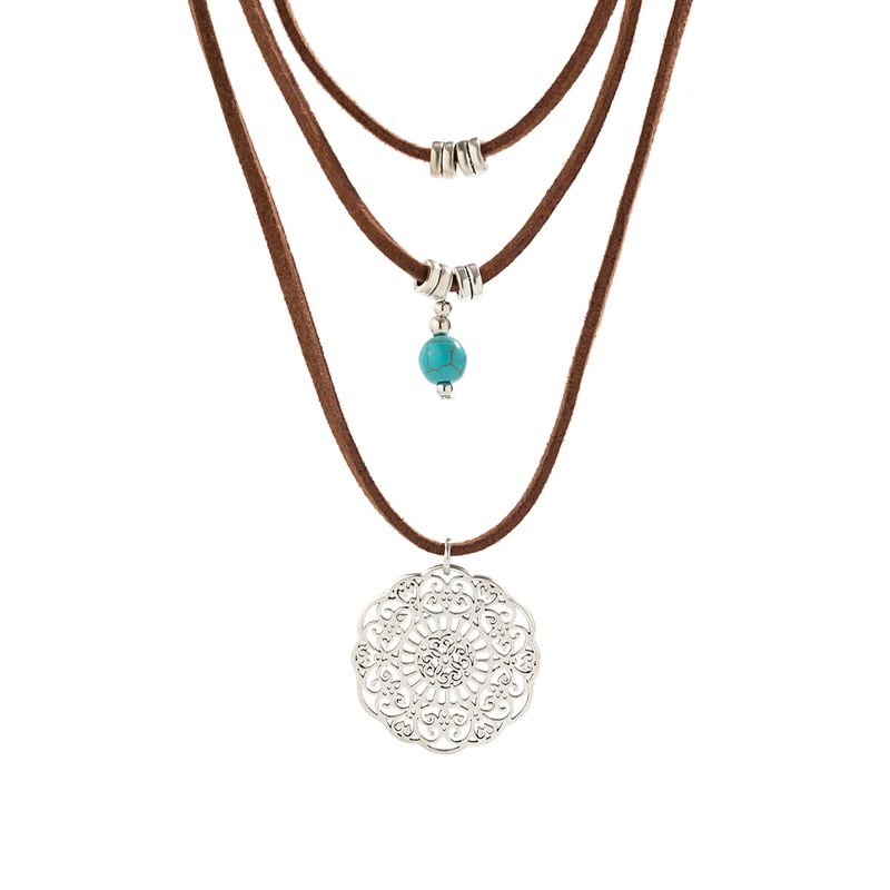 Cappello da cowboy in stile western, collana multistrato turchese per donna, collana versatile con piatto di fiori retrò_voghion.com