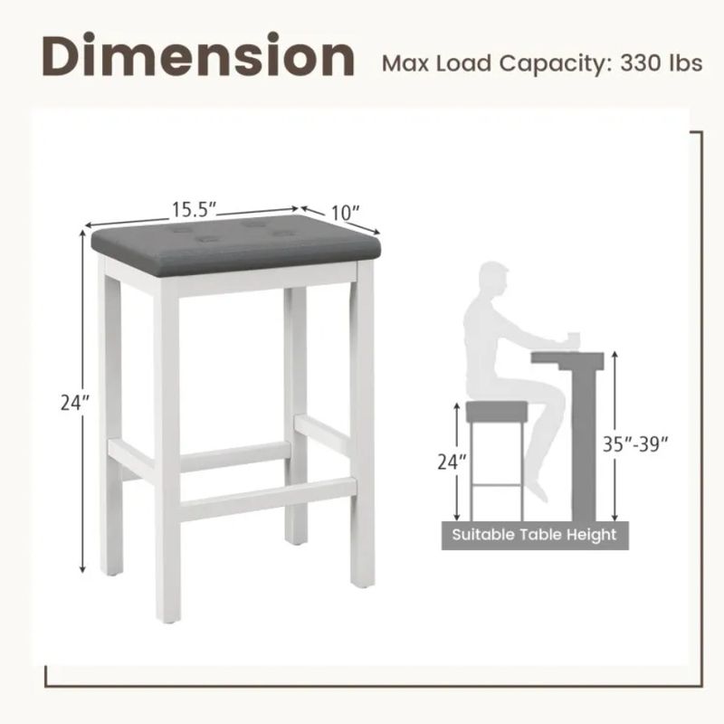 Rubber Wood And Frame Stools Seat Bar With Padded Footrest 24_voghion.com