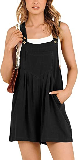 Women's pocket cotton and linen loose casual slim wide-leg jumpsuit shorts for women_voghion.com