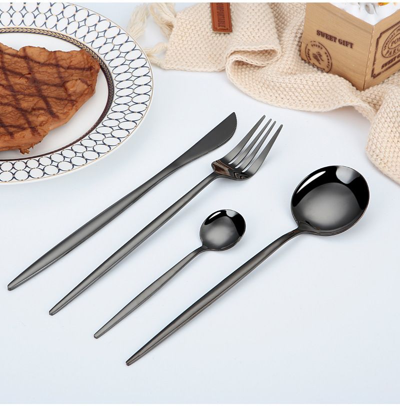 24-Piece Black Gold Cutlery - Modern Tableware Set_voghion.com