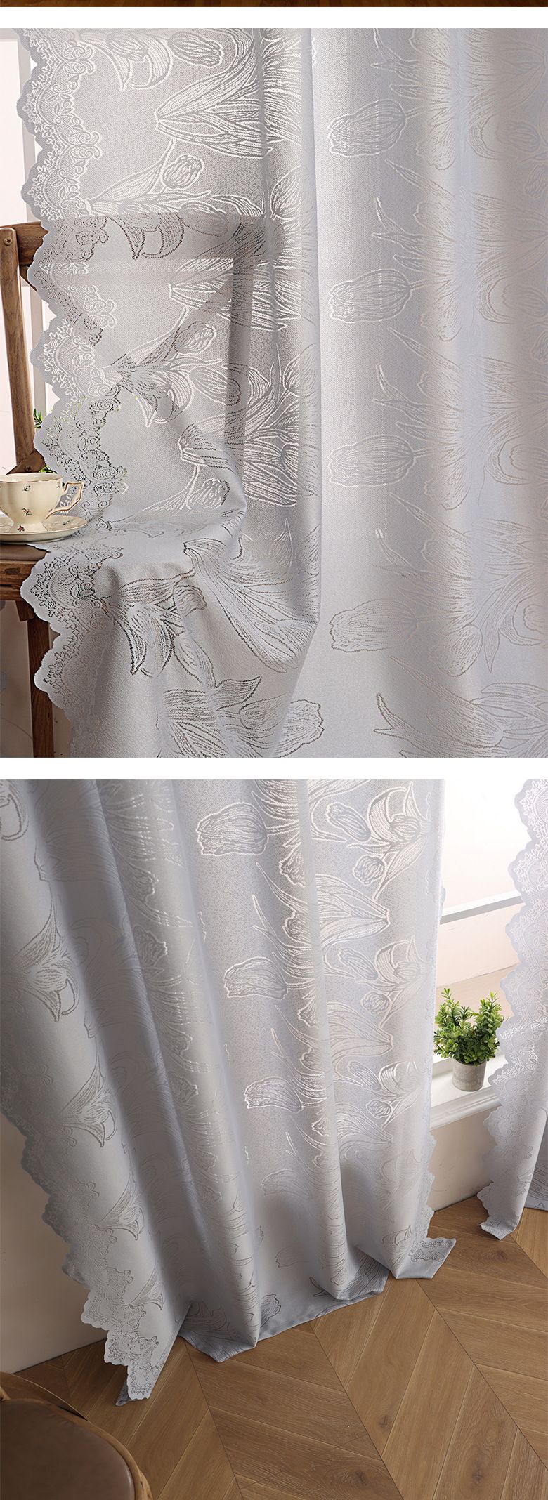 Tulp geborduurde kantgordijnen - transparante gordijnen voor alle seizoenen (kant-en-klaar, boho chic, woonkamer en slaapkamer, 132x213 cm)_voghion.com
