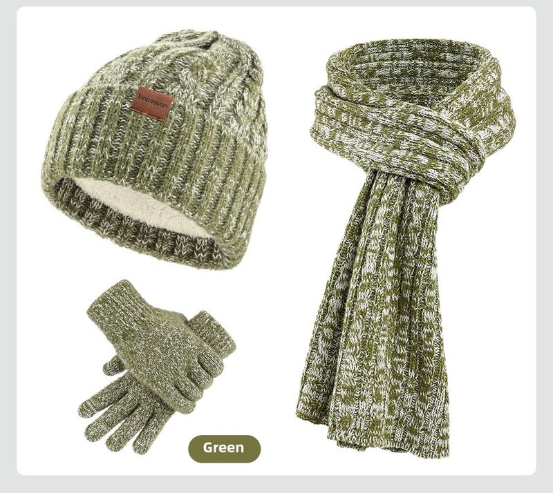 Cappello di lana sciarpa ispessito antifreddo regalo di Natale guanti lavorati a maglia cappello sciarpa set tre pezzi caldo e resistente_voghion.com