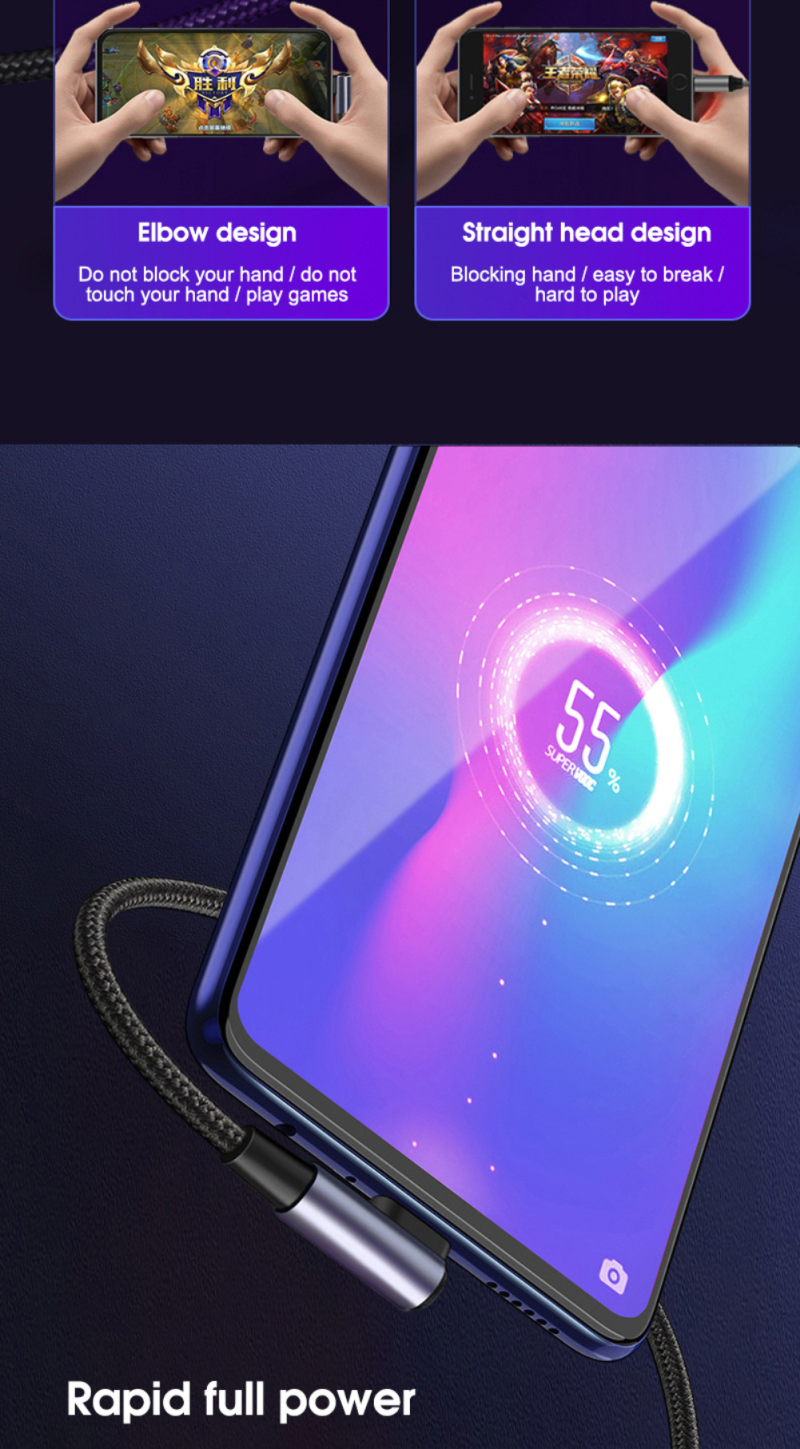 Typ 100W USB C op USB-C 5A rechtwénkleg PD Schnellladung Datumslinn gëeegent fir Bicher Samsung Xiaomi Huawei -_voghion.com