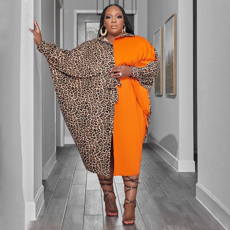 ChicShe N7699 European And American Fashion Plus Size Women's Clothing Nightclub Outfit Solid Leopard Print Patchwork_voghion.com