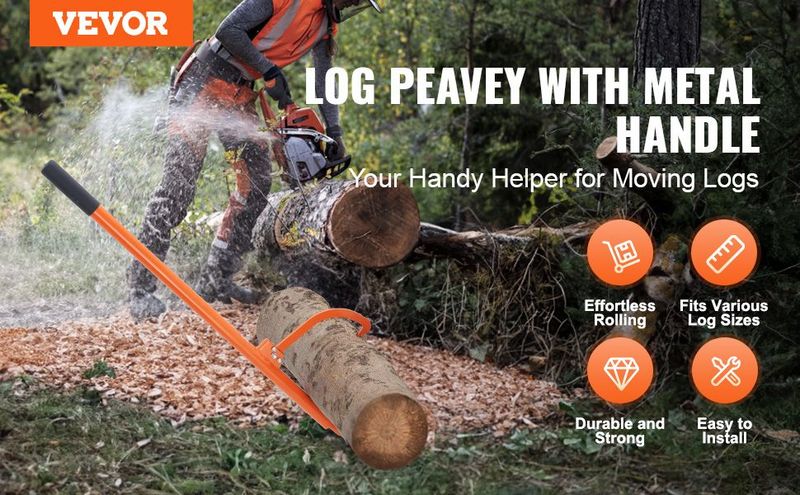 VEVOR Log Peavey 46.5 In Metal Handle Log Lifter Max 19 In Opening Log Roller_voghion.com