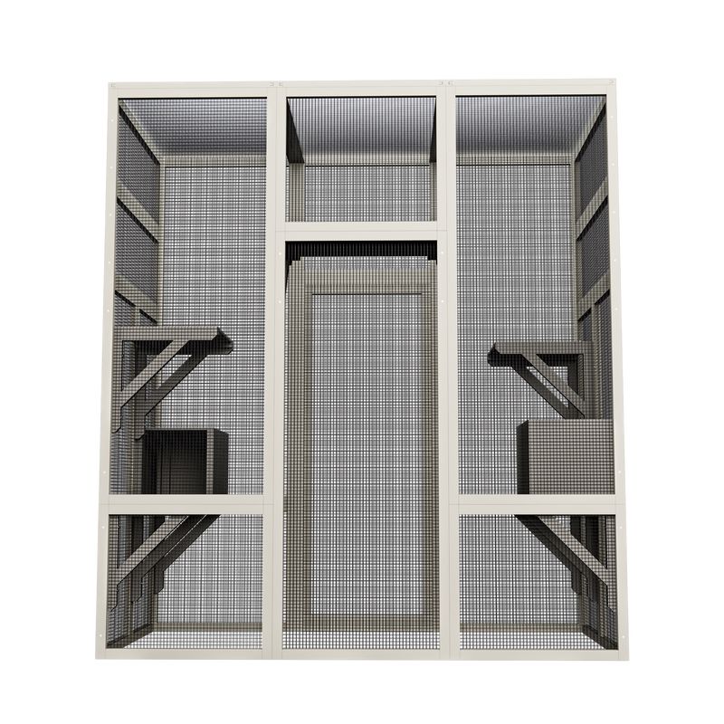 Large Outdoor Gray Wooden Catio – Solid Wood Cat Enclosure With 5 Platforms & 2 Resting Boxes, UV-Resistant & Waterproof Outdoor Cat House Shelter Playpen_voghion.com