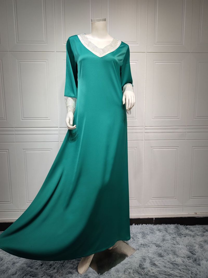 Abito lungo da donna in maglia di diamanti con paillettes in raso per donne musulmane_voghion.com
