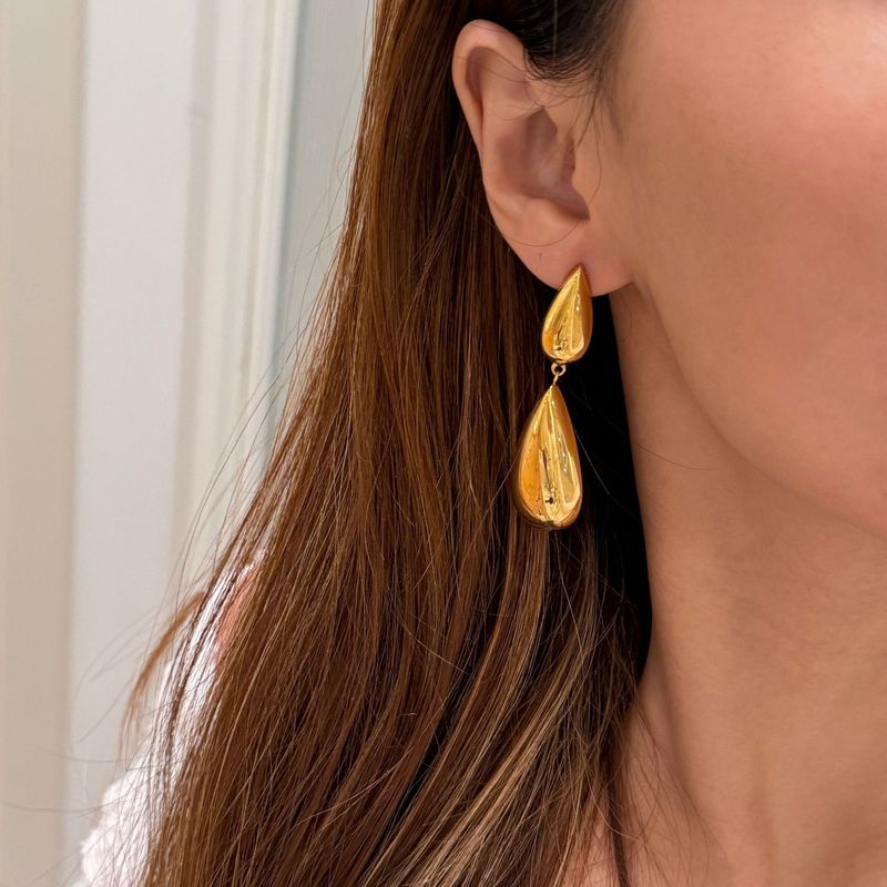 Real Gold Electroplated Titanium Steel Retro Polished Surface Teardrop Gold And Silver Earrings_voghion.com