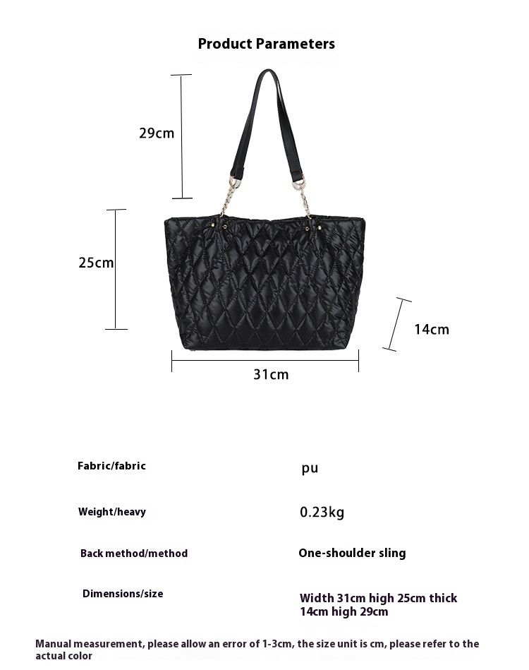Light luxury large capacity tote bag for women 2024 summer new diamond grid chain shoulder bag, fashionable and trendy_voghion.com