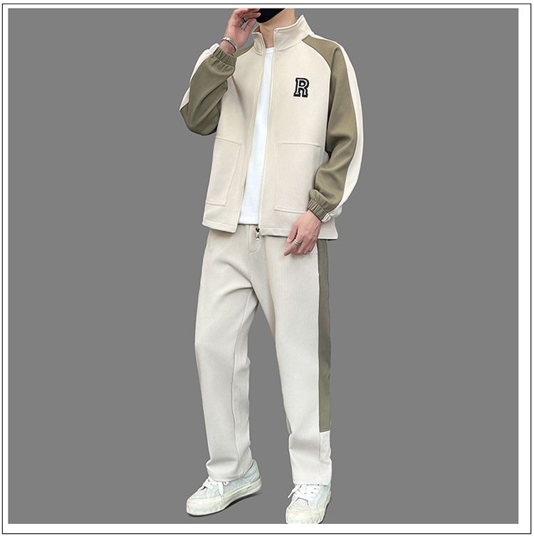 Abbigliamento da uomo primavera e autunno, cardigan di grandi dimensioni, felpa con collo alto, pantaloni della tuta elastici larghi, un set completo di tuta sportiva casual_voghion.com