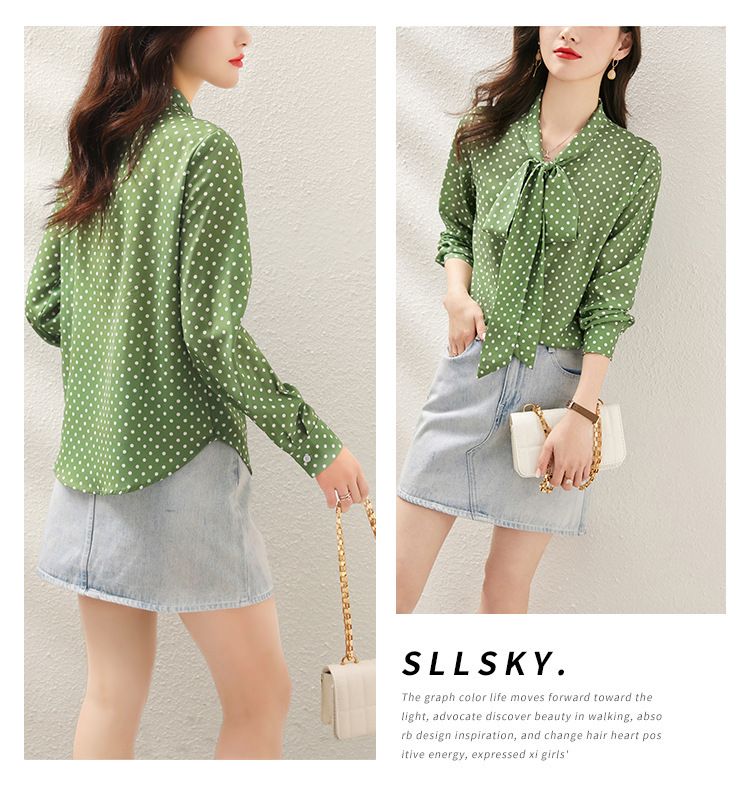 Camicia da donna a maniche lunghe con fiocco primaverile, camicia in chiffon allentata stile primaverile e autunnale_voghion.com