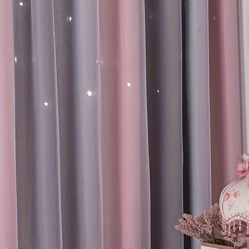 Transparente Spitzenvorhänge – halbtransparente Fenstervorhänge aus atmungsaktivem Polyester, fertig konfektioniert für Wohnzimmer/Schlafzimmer (Blau/Beige/Grau, 4 Größen)_voghion.com