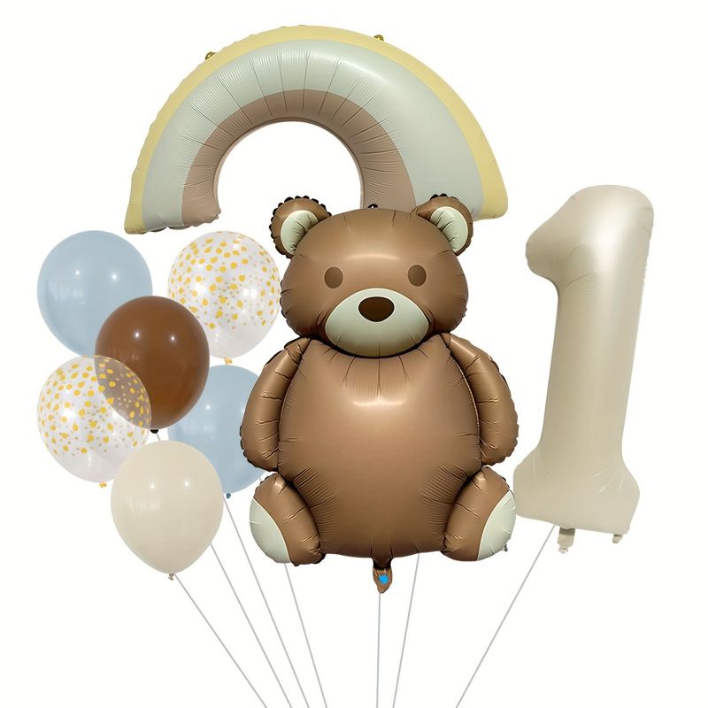 Cross-Border Frosted Bear Rainbow Cream Digital 9-Piece Heart Balloon Set Photo Props Birthday Party Atmosphere_voghion.com